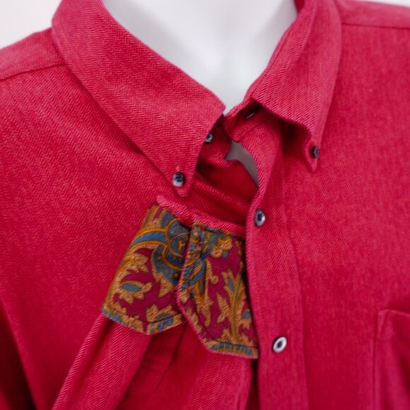 Tommy Hilfiger Red Herringbone Thick Cotton Flip Cuff Paisley Button Down 2XL‎ - Picture 2 of 12